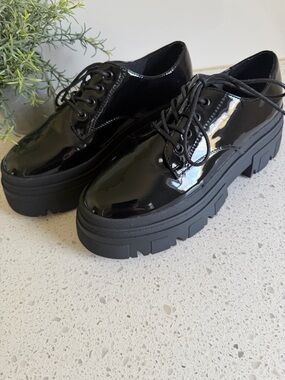 ASOS Black Patent Chunky Platform Lace-Up Boots